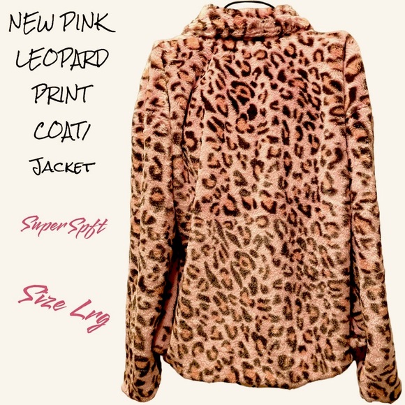 NEW LIGHT PINK LEOPARD PRINT COAT SOFT & COZY SZ LG OPEN CONCEPT & SILKY LINING - Picture 4 of 12